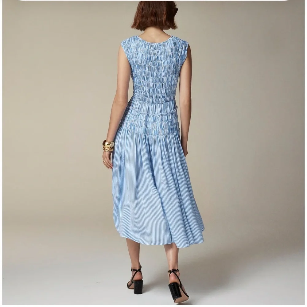 NWT J. Crew Blue & White Maude dress in stripe drapey viscose twill - Picture 2 of 8
